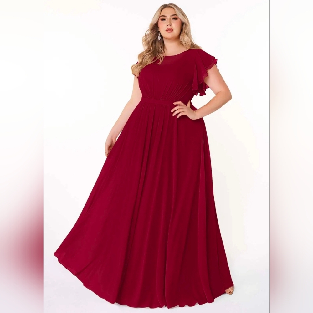 Azazie DaphneA-Line Ruffled Chiffon Floor-Length Dress Burgundy Size A 18